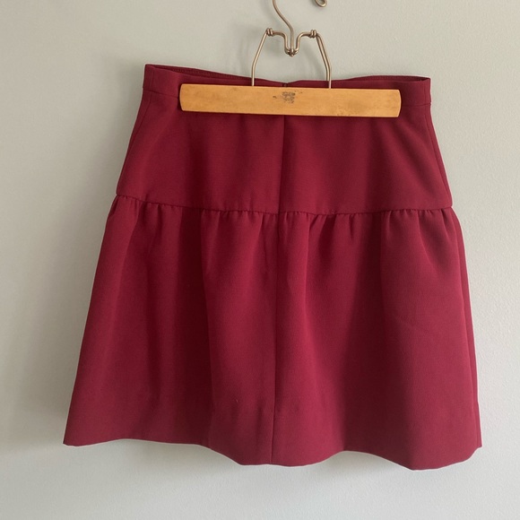 J. Crew Burgundy Pleated Crepe Flounce Mini Skirt - Picture 2 of 4